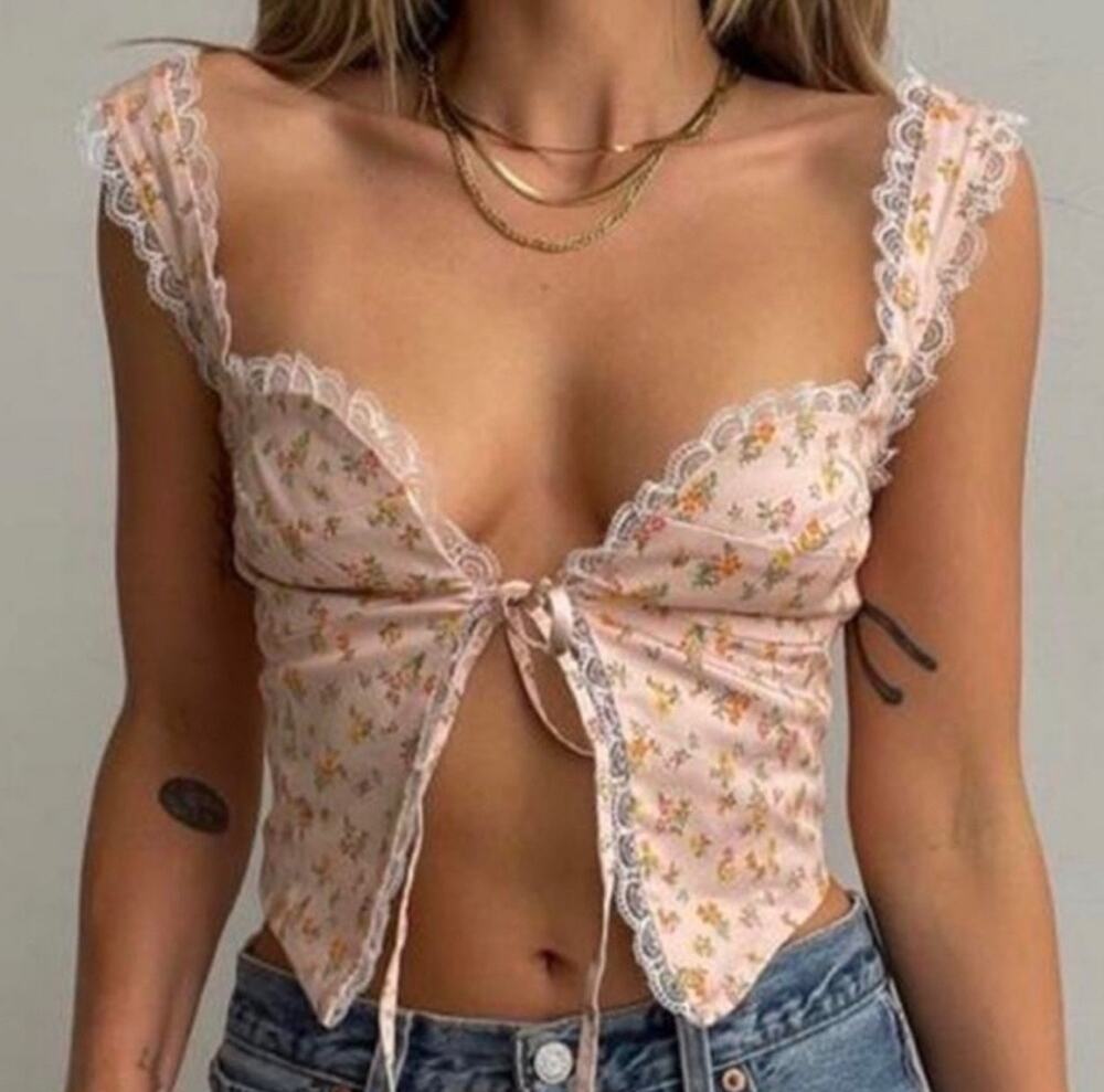 RUMOURS Size Medium Cottagecore Milkmaid Corsette Prairie Garden Lace Floral